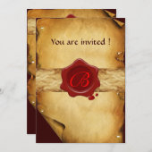 BROEIEND PARCHMENT, ROOD WAX SEAL MONOGRAM KAART (Voorkant / Achterkant)