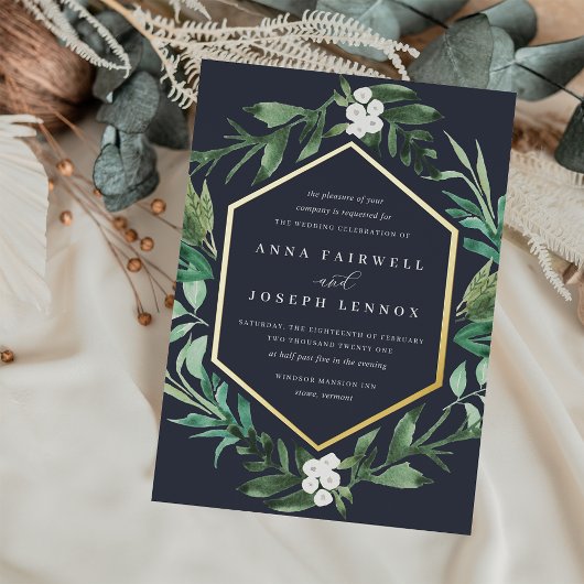 BroeikasLijst | Waterverf Botanische bruiloft Folie Uitnodiging