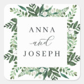 BroeikasLijst | Waterverf Botanische bruiloft Vierkante Sticker (Voorkant)