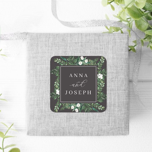 BroeikasLijst | Waterverf Botanische bruiloft Vierkante Sticker