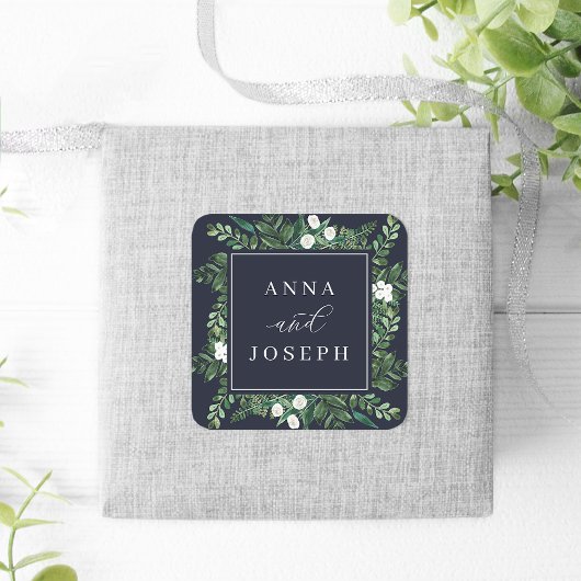 BroeikasLijst | Waterverf Botanische bruiloft Vierkante Sticker