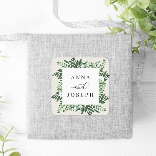 BroeikasLijst | Waterverf Botanische bruiloft Vierkante Sticker