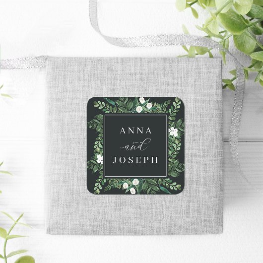 BroeikasLijst | Waterverf Botanische bruiloft Vierkante Sticker