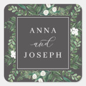 BroeikasLijst | Waterverf Botanische bruiloft Vierkante Sticker (Voorkant)