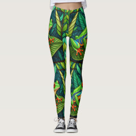 Broeken met levendige groene bladeren en kleurrijk leggings
