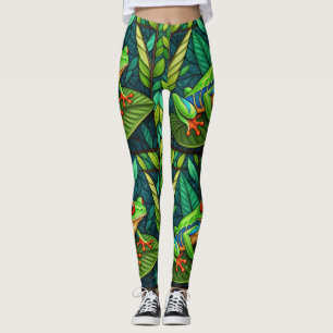 Broeken met levendige groene bladeren en kleurrijk leggings