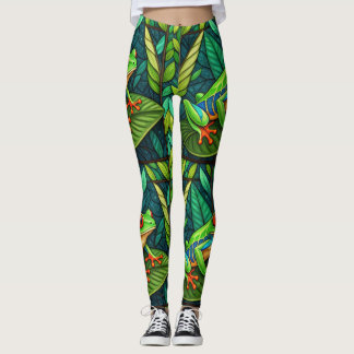 Broeken met levendige groene bladeren en kleurrijk leggings