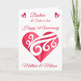 Broer 1e bruiloft Jubileum Roze hartkaart Kaart