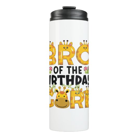Broer 1e Verjaardag Meisje Giraffe Theme Party Zoo Thermosbeker (Voorkant)