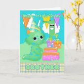 Broer 1e verjaardag Schattige monstertje met cadea Kaart (Gele Bloem)