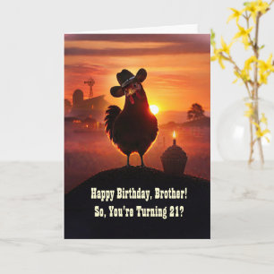 Broer 21e verjaardag Schattige Kip Grappig Kaart