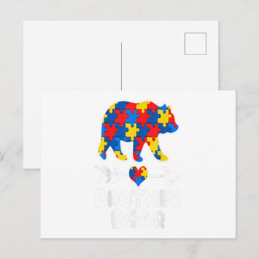 Broer Beer Puzzle Autism Awareness Family Gift Aankondigingskaart (Voorkant / Achterkant)