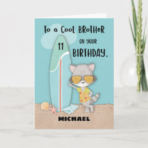 Broer Birthday Beach Funny Cool Raccoon Kaart