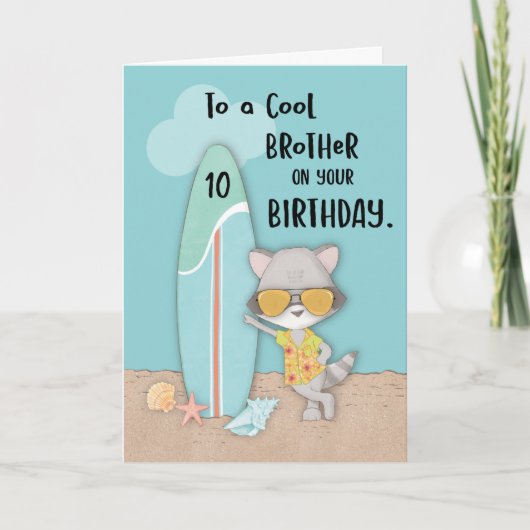 Broer Birthday Beach Funny Cool Raccoon Kaart (Voorkant)