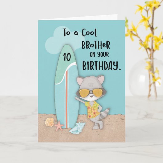 Broer Birthday Beach Funny Cool Raccoon Kaart (Gele Bloem)