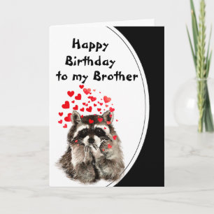 Broer Birthday Hugs & Kisses Raccoon Animal Card Kaart