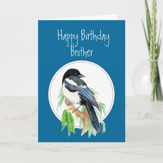 Broer Birthday Magpie, Bird, Natuur Kaart (Voorkant)