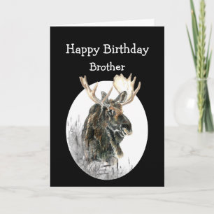 Broer Birthday Moose Waterverf Animal Old Timer Kaart