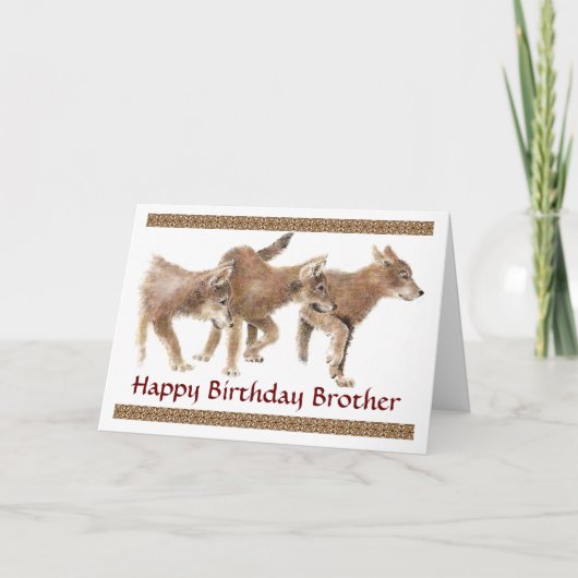 Broer Cute Wolf, Wolven, pups Birthday Card Kaart (Voorkant)