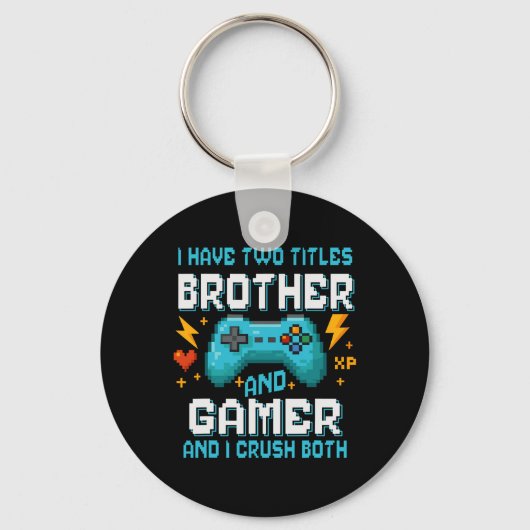 Broer en Gamer Pixel Console Videogame Speler G Sleutelhanger (Voorkant)