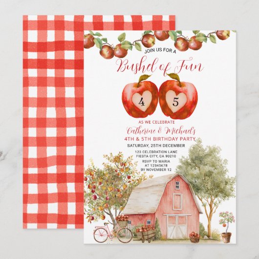 Broer en zus Bushel van Fun Birthday Apple Kind Bi Kaart (Voorkant / Achterkant)