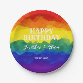 Broer en zus kleurrijke regenboog gezamenlijke ver papieren bordje