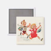 broer en zus op weg naar school magneet (Voorkant / Achterkant)