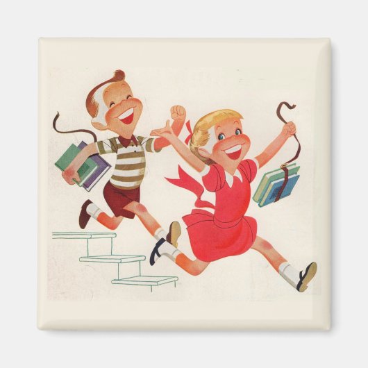 broer en zus op weg naar school magneet (Voorkant)