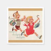 broer en zus op weg naar school servet (Voorkant)