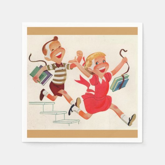 broer en zus op weg naar school servet (Voorkant)