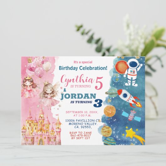 Broer en zus prinses en buitenruimte gezamenlijke kaart (Staand voorkant)