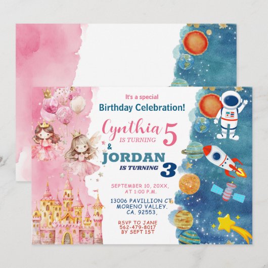 Broer en zus prinses en buitenruimte gezamenlijke  kaart (Voorkant / Achterkant)