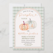 Broer en zus Pumpkin Patch Gingham Verjaardag Kaart (Voorkant)