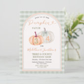 Broer en zus Pumpkin Patch Gingham Verjaardag Kaart (Staand voorkant)