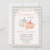 Broer en zus Pumpkin Patch Gingham Verjaardag Kaart (Voorkant)
