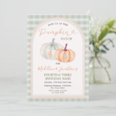 Broer en zus Pumpkin Patch Gingham Verjaardag Kaart (Staand voorkant)