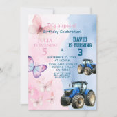 Broer en zus vlinder en tractor gezamenlijke verja kaart (Voorkant)