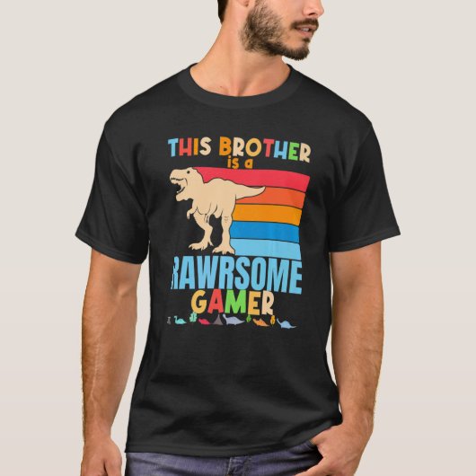 Broer Gamer Dinosaur Video Game Big Trex Bro T-shirt (Voorkant)