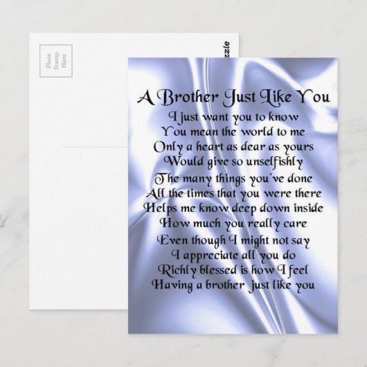 Broer gedicht - Blauwe zijde Briefkaart (Voorkant / Achterkant)