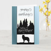 Broer Gelukkige Verjaardag - Wolf Silhouette / Nat Kaart (Gele Bloem)