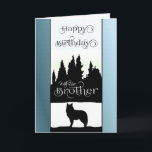 Broer Gelukkige Verjaardag - Wolf Silhouette / Nat Kaart<br><div class="desc">Stuur je broeder je liefde en beste verjaardagswensen met dit geweldige ontwerp van een zwart-wit Wolf-silhouet en boomgrens met blauw getinte randen. Een binnenste kaartvers is inbegrepen voor uw gebruik of u kunt het verder aanpassen met het toevoegen van uw eigen speciale gevoelens ...  ©SmudgeArt - Madeline M Allen</div>