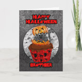 broer Halloween cupcake kat, grijze gestreepte kat Kaart (Voorkant)