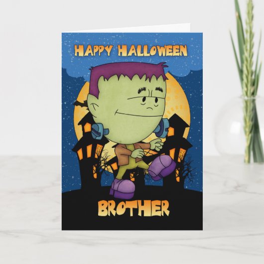 broer Halloween kaart met frankie het stampen (Voorkant)