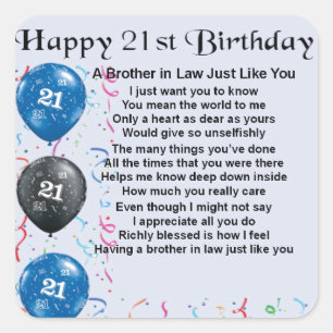 Broer in Law Poem 21st Birthday Vierkante Sticker