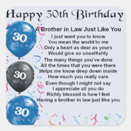 Broer in Law Poem 30th Birthday Vierkante Sticker