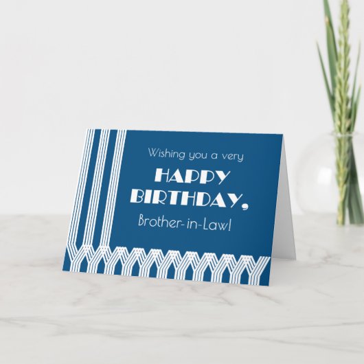 Broer in Laws Birthday Art Deco Patronen op blauw Feestdagen Kaart (Voorkant)