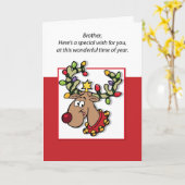 Broer kerstlampjes en rendieren kaart (Gele Bloem)