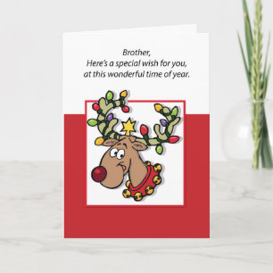 Broer kerstlampjes en rendieren kaart
