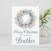 Broer kleurrijke kerst krans feestdagenkaart (Staand voorkant)