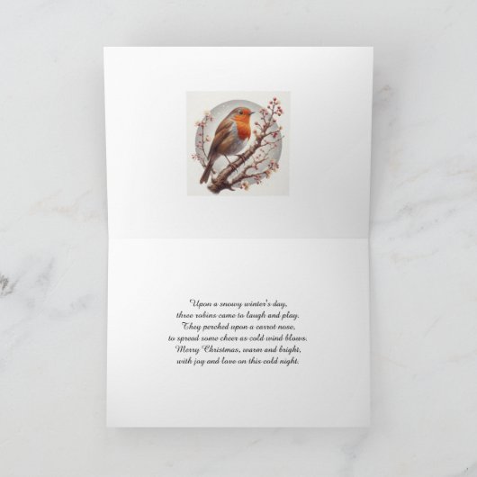 Broer Robins en Sneeuwman Kerstmis Feestdagen Kaart (Binnen)